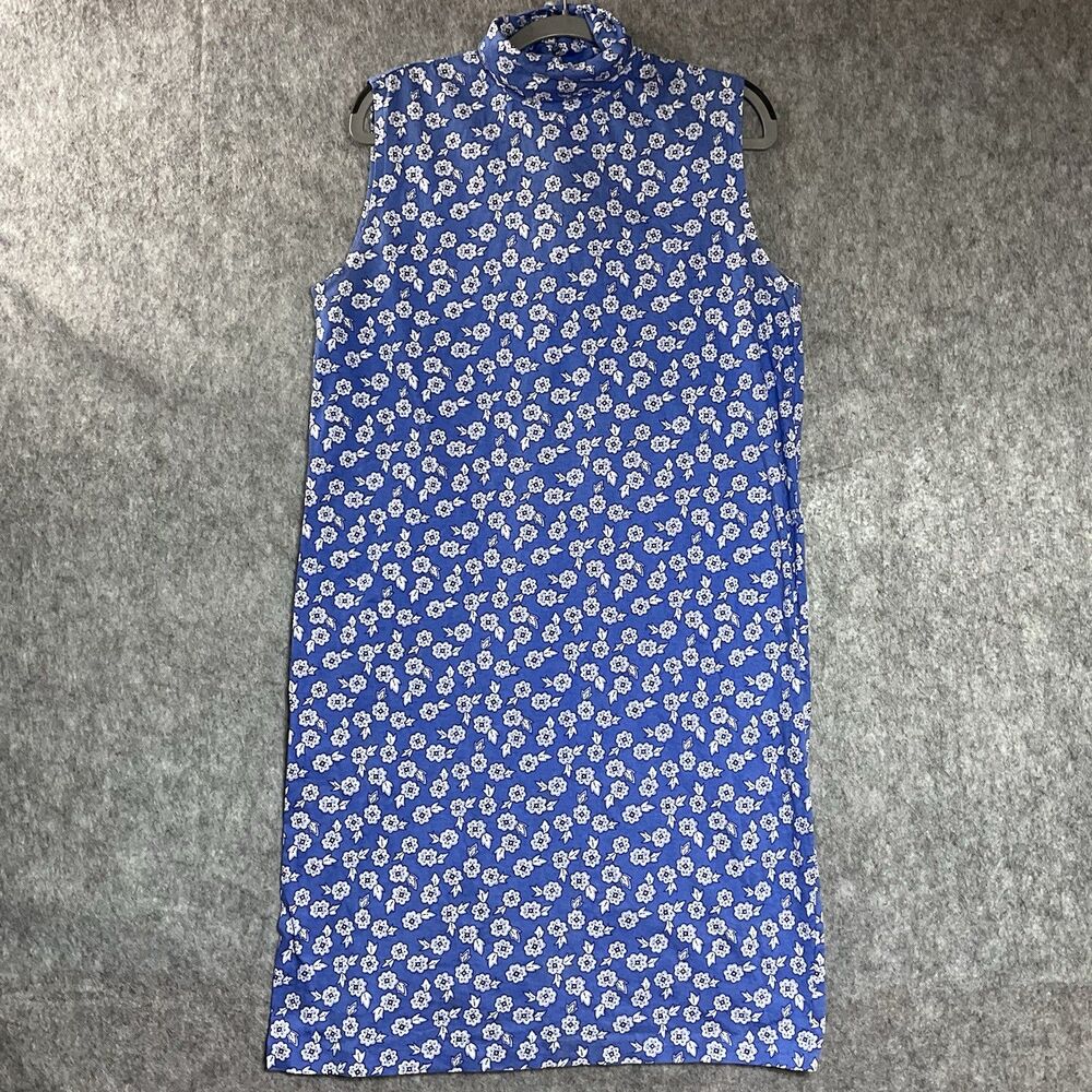 Vintage LL Bean Dress Women Medium Blue Floral Sleeveless Cottage Prairie Retro*